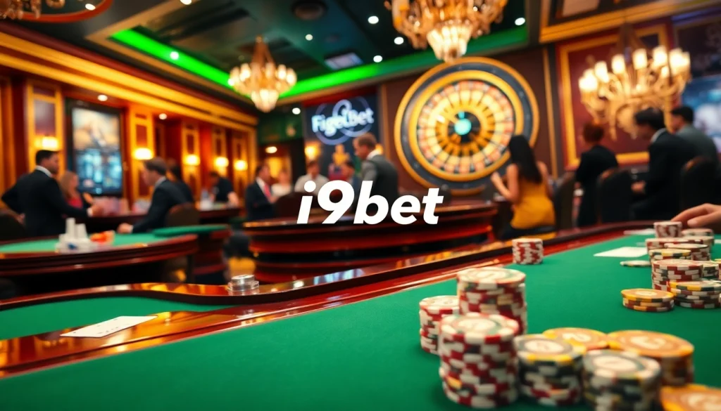 Experience the excitement of i9bet live gaming with vibrant casino tables and players immersed in the thrill of betting.